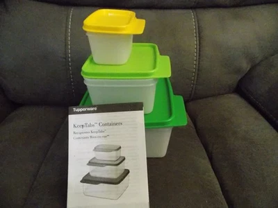 Tupperware Keep Tab Set de 3, 160 ml, 500 ml, 1,2 L TOTALMENTE NUEVO Verde Amarillo Foto 1 de 2