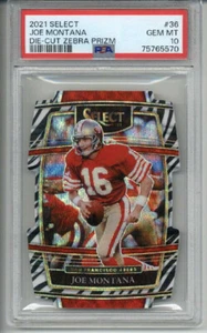 2021 PANINI SELECT DIE CUT ZEBRA PRIZM #36 JOE MONTANA 49ERS PSA 10 LOW POP RARE - Picture 1 of 2