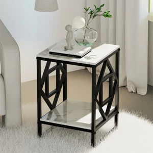 WISFOR 2-Tier Coffee Table White Sintered Stone Top Side Table with Open Storage - Picture 1 of 16