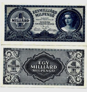 HUNGARY 1 000 000 000 000 000 P-131 1946 Hungarian Currency Milliard PENGO NOTE - Picture 1 of 4