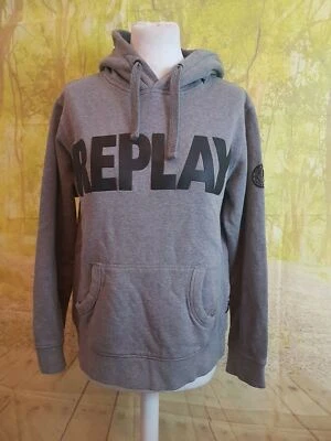 Moletom com capuz Replay Blue Jeans cinza mistura de algodão manga longa. Tamanho médio feminino Reino Unido - Imagem 1 de 4