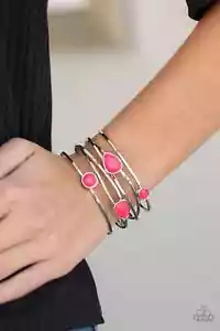 Paparazzi Bracelet - Fashion Frenzy- Neon Pink Stone- Silver Cuff- Statement - Picture 1 of 2