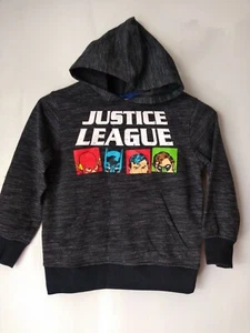 NWT Justice League Boy's Hooded Pull Over Jacket X Small Black Grey Pockets L17 - Picture 1 of 4