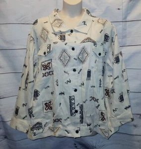 NWT RED Wear R.E.D. QVC 3X Linen Jacket Unlined Tan Button Stamp Butterfly Plus - Picture 1 of 12
