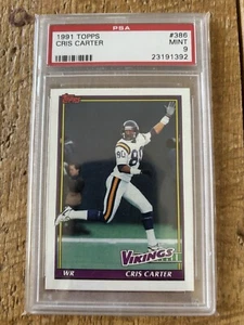 1991 Topps #386 Cris Carter PSA 9, Minnesota Vikings, Pop 4 - Picture 1 of 2