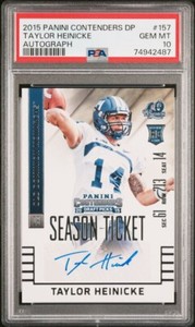 Taylor Heinicke 2015 Panini Contenders Draft Picks #157 Rookie RC Auto PSA 10