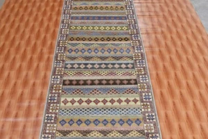 Multicolor Silk Runner Rug 2.6x10 Striped Rug Hand Knotted Hallway Oriental - Picture 1 of 7
