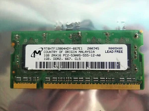 Micron MT8HTF12864HDY-667E1 1GB DDR2 2RX16 PC2-5300S-555-14-A0 Lead Free Memory - Picture 1 of 3