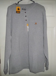 CARHARTT Heather Gray Henley Size M Long Sleeve Loose Fit Pocket Shirt K128-HGY - Picture 1 of 5