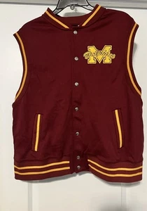 New H&M Netflix Sex Education Varsity Jacket Vest Burgundy Moordale Dolphins M - Picture 1 of 3