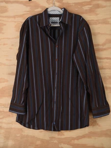 Johnston & Murphy Flip Cuff Textured Stripe Button Up Shirt Mens L Tailored Fit - Picture 1 of 11