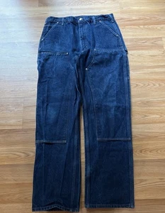 Carhartt B07 DNM Double Knee Denim Dungaree Carpenter L Jeans 38x 34 USA 90’s - Picture 1 of 9
