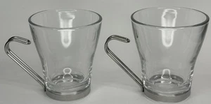 Vitrosax Italy Vintage Retro Glass Coffee Mug/Cup With Metal Handle x 2 - Picture 1 of 11