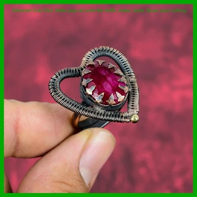 Black Friday Sale Copper Kashmir Rubi Stone Statement Wire Wrapped Heart Ring - Image 1 of 4