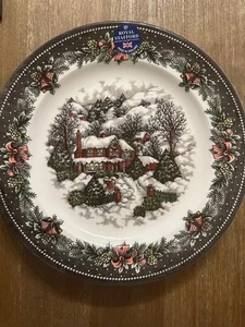 Royal Stafford Weihnachten DINNER Teller Set x 4 Dorf Cottage Schnee ENGL Neu - Bild 1 von 3