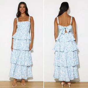 Hello Molly Size 10 Full of Fun Blue Floral Print Tiered Ruffle Maxi Dress NWT - Picture 1 of 12