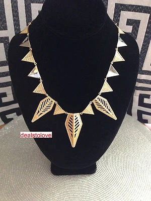 NUEVO CON ETIQUETAS Raro Agotado Rebecca Minkoff Oro Plata Metal Hoja Cortada Collar Foto 1 de 4