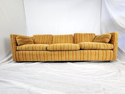Mid Century Sofa Vintage 60s 70s Original SOFT Striped Tuxedo Couch MARGE CARSON Cover