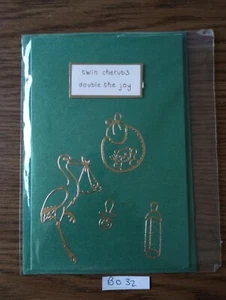 B032 Handmade Personalised New baby card boy girl twins bib bottle stork 6x4" - Picture 1 of 1