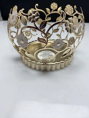 Pre Owned/ Never Used  Bath & Body Works Gold Floral White Flowers Candle Holder - Image 1 of 4