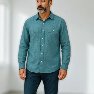 EDDIE BAUER Mens Button Shirt Teal Long Sleeve 100% Linen Button Pockets Large - Image 1 of 4