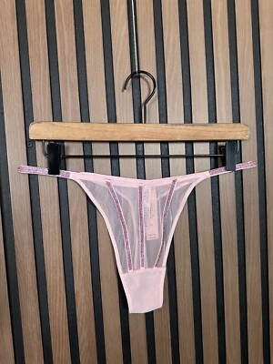 New Victoria's Secret Panties Large Pink Sheer Rhingstone Trim Thong V Sexy - Image 1 of 4