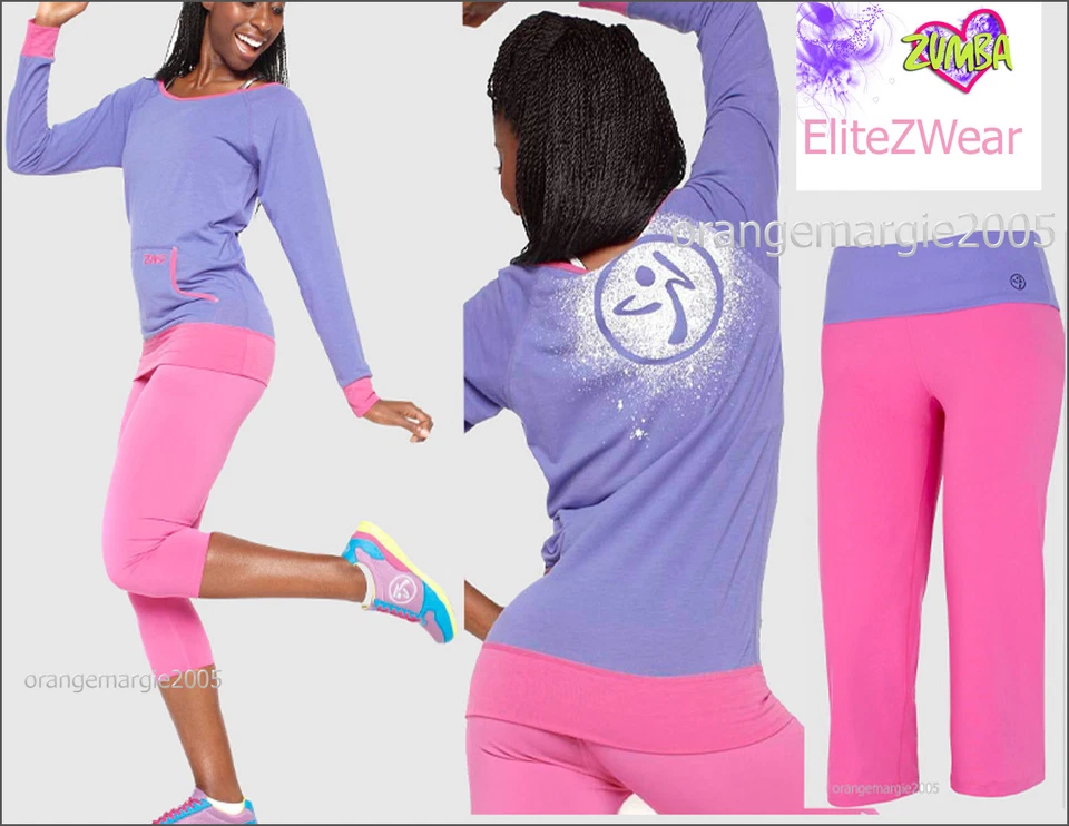 ZUMBA ¡¡JUEGO DE 2 piezas!! Leggings Flash Acampanados Pantalones Capri + Top Camisa Camiseta XS S M L XL XXL Foto 1 de 1