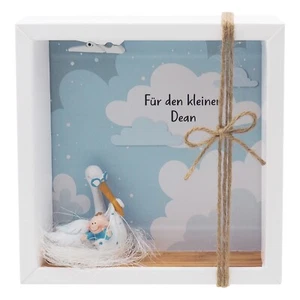 Geldgeschenk Geldverpackung MIT NAMEN Baby Storch Junge Geburt Taufe Gutschein - Bild 1 von 3