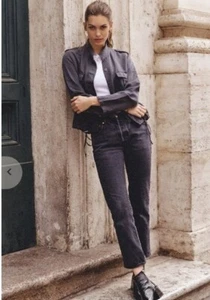 Chaqueta bordada estrella de mezcla de lino Rails Rowen en gris oscuro talla pequeña - Imagen 1 de 9