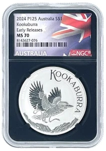 2024 Australia 1oz Silver Kookaburra NGC MS70 ER Black Core - Flag Label - Picture 1 of 2