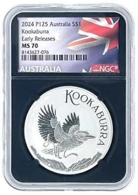 2024 Australia 1oz Silver Kookaburra NGC MS70 ER Black Core - Flag Label - Image 1 of 2
