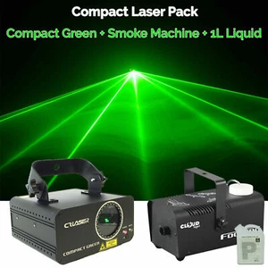 CR Compact Green 100mW Laser Disco Light Party Set 400W Smoke Machine 1L Liquid - Picture 1 of 12