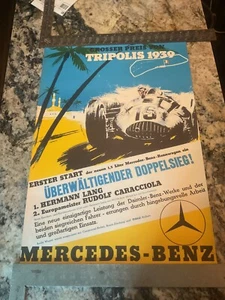 PÓSTER DE CARRERAS ORIGINAL VINTAGE 1939 MERCEDES BENZ TRIPOLIS GRAND PRIX FORMULA - Imagen 1 de 6