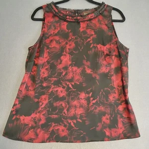 Dana Buchman M Sleeveless Blouse Black Red Abstract Beaded Neckline Whimsigoth - Picture 1 of 10