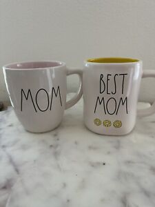 2 Rae Dunn Best Mom With Flowers Yellow Inside & MOM CUPS
