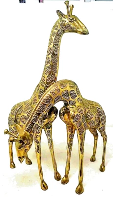 Juego de 2 grandes estatua de jirafa de latón vintage de 20,5" jirafas raras de los años 70 Foto 1 de 4