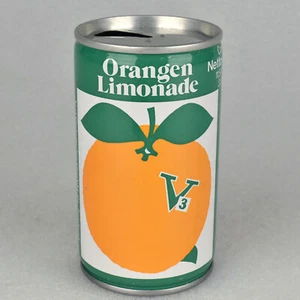 Vintage 1970er V3 Orangen Limonade Orange Soda Pop Dose 11,5 oz Stahl Germany - Bild 1 von 10