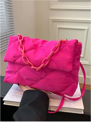 Bolsa tiracolo rosa quente decoração corrente acrílico grande capacidade - Imagem 1 de 4