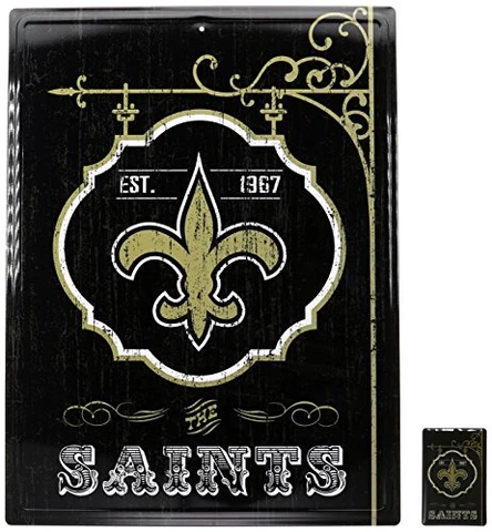 NFL New Orleans Saints 16" x 12" Tin Sign for Sports Fan Game Room Bonus Magnet Cover