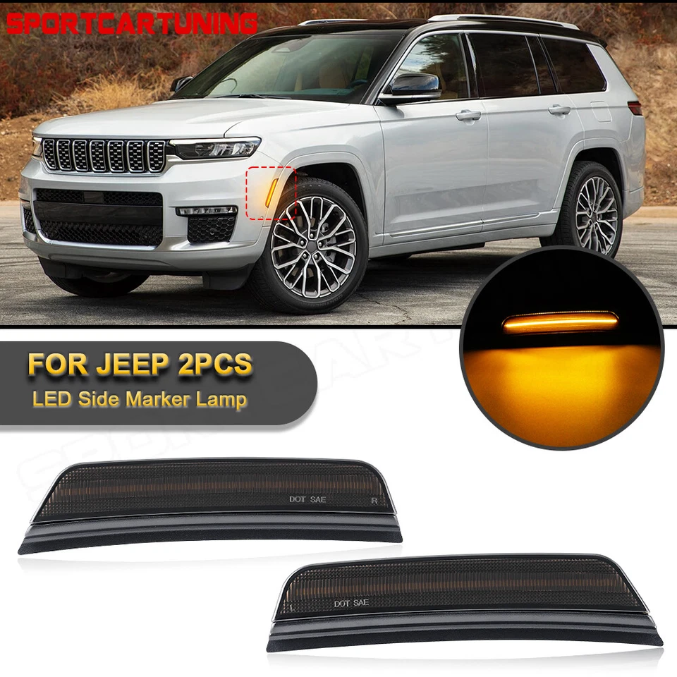 Pair Front LED Side Marker Light Smoked For Jeep Grand Cherokee 2021 2022 2023 - Image 1 of 4