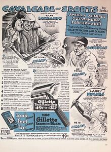 1947~Cavalcade of Sports~Gillette Razors~Frank Williams Comic~Vintage Print Ad
