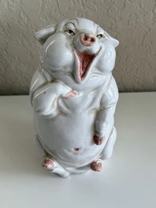 VINTAGE Terracotta Art Pottery Laughing Pig Statue Sculpture Figurine 9.5" - Picture 1 of 7