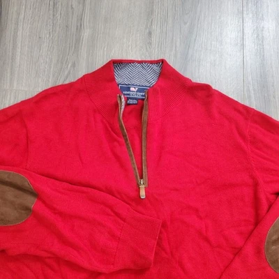 Pullover Vineyard Vines 1/4 Cremallera Para Hombre Grande Rojo Parche en el Codo Clásico Preppy  Foto 1 de 4