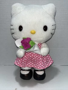 Hello Kitty Sanrio Rose Bouquet Pink Polka Dot Dress 2006 Plush 10” - Picture 1 of 6