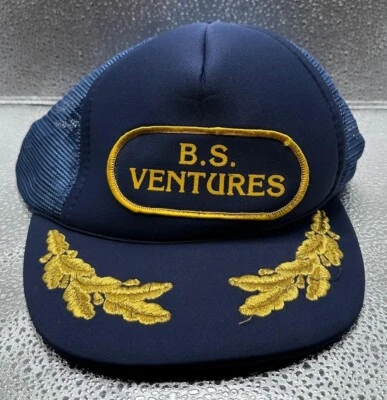 Gorra de hombre vintage B. S. Ventures hoja dorada azul espuma camionero #YZ Foto 1 de 4