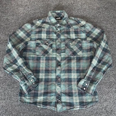 Vans Western Flannel Shirt Plaid Long Sleeve Snap Button Front Green Mens Small - Image 1 of 4