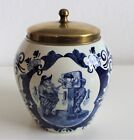 Original Delft Tabak Topf Deckeldose Keramik handbemalt Messingdeckel gemarkt