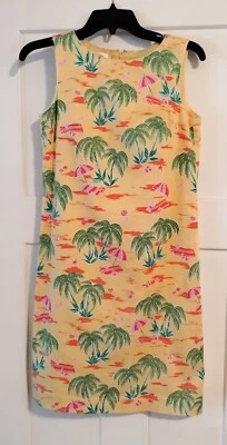 Vestido hawaiano amarillo vintage Talbot's Petites para mujer palmeras talla 2 Foto 1 de 4