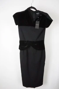 Giorgio Armani Black Velvet Detailed Viscose Blend Dress Sz 38 BRAND NEW - Picture 1 of 4