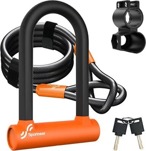 Heavy Duty Anti Theft Bike U Lock with 5ft Cable & Mounting Bracket - Orange - Picture 1 of 6